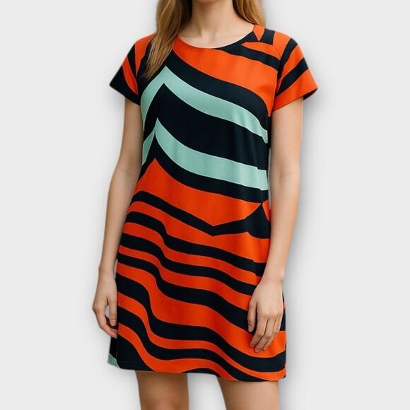 Gabby Skye Striped Cap-Sleeve Dress Size 12P - Picture 1 of 6